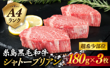 【極厚 シャトーブリアン】A4ランク 糸島 黒毛和牛 ヒレ肉 約180g×3枚 糸島市/糸島ミートデリ工房 [ACA130]