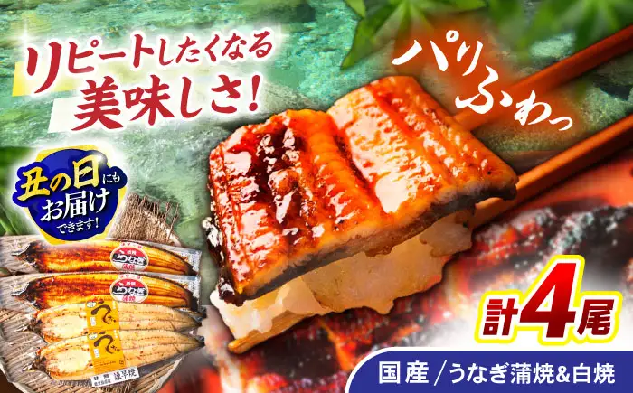 ＜諫早淡水＞うなぎ蒲焼2尾＆白焼き2尾セット / うなぎ ウナギ 鰻 蒲焼き 蒲焼 かばやき 白焼き 白焼 しらやき 食べ比べ 冷凍 国産 小分け うな重 うな丼 ひつまぶし / 諫早市 / 諫早淡水株式会社 [AHAT005] 丑の日 土用丑の日
