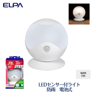 LEDセンサー付ライト　電球色・白色　防雨　電池式　PM-L750W