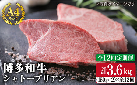 【全12回定期便】 【極厚 シャトーブリアン】 約 150g×2枚 A4 ランク 博多和牛 ヒレ 肉 極厚 シャトーブリアン 糸島市/糸島ミートデリ工房 [ACA135] 厚切 ステーキ