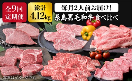 糸島 黒毛和牛（ 博多 和牛 ） 高級 部位の定期便 セット 全9回（月1回） 2人前 4,12kg 糸島市/糸島ミートデリ工房 [ACA109] 定期便 肉 食べ比べ 希少