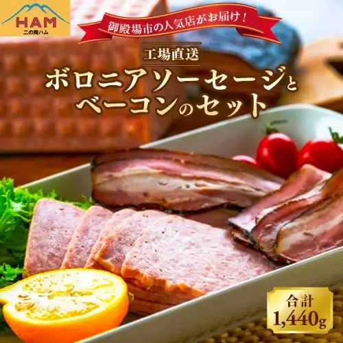 二の岡ハム ボロニアソーセージ 1040g×1本＋ベーコンブロック 1本セット | ソーセージ 肉 豚肉 ベーコン