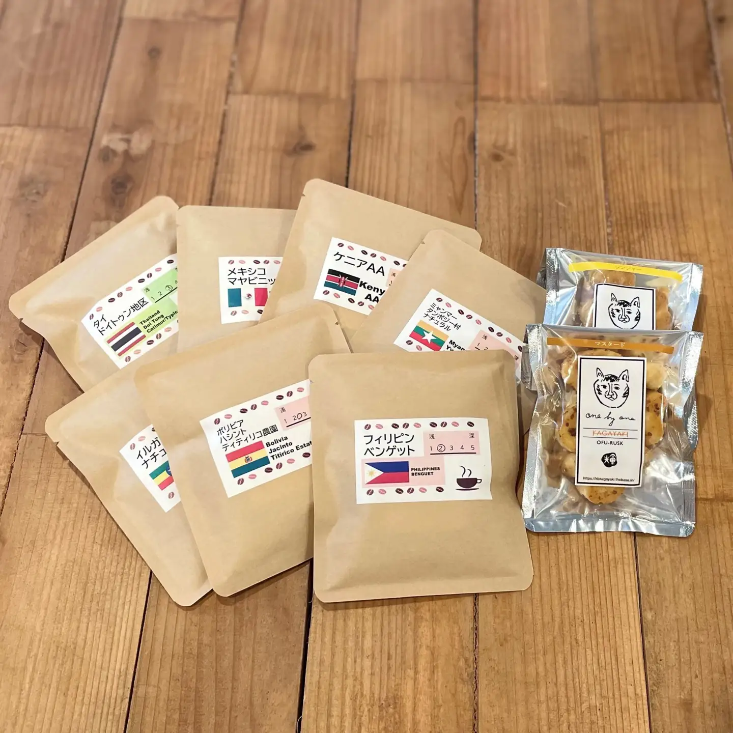 〈自家焙煎珈琲〉一期一会ドリップパック7袋＆お麩ラスク2袋セット_0108-008-T04