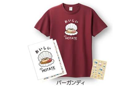 12-244 キモホタテグッズ(Tシャツ Lサイズ バーガンディ・ペーパーホルダー・シール）