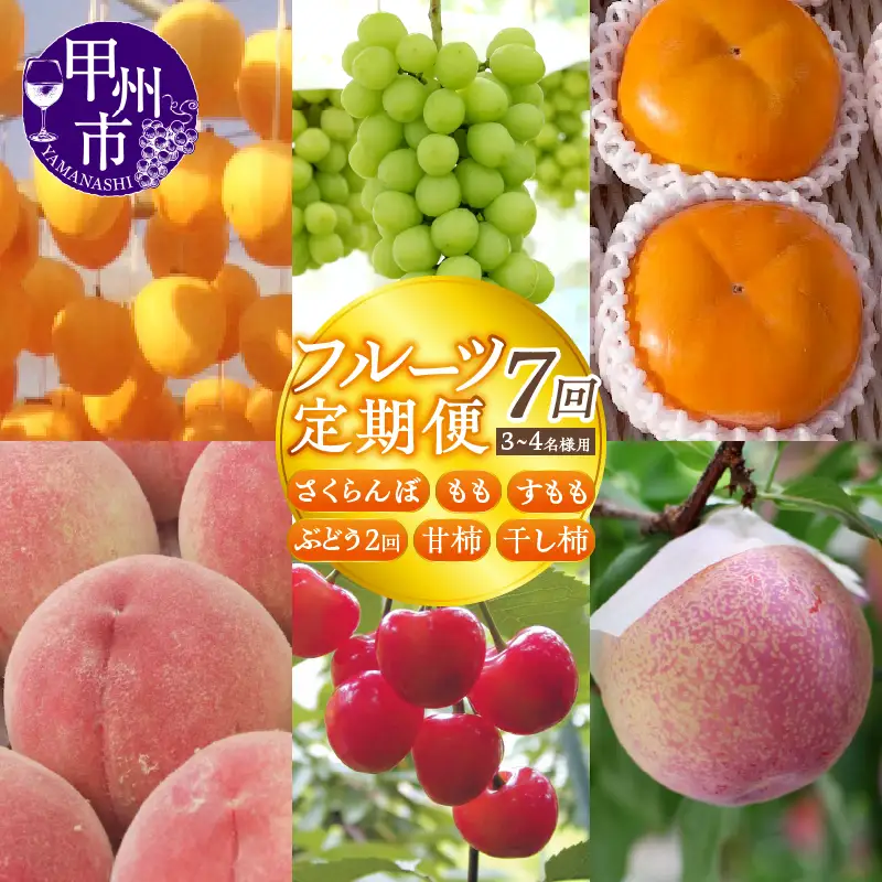 【宿沢フルーツ農園】山梨のフルーツ定期便7回コース 3～4名様用（SF）G-102 さくらんぼ 桃 すもも ぶどう 柿 フルーツ