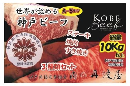 A5神戸ビーフ 贅沢3品セット 10kg 〈兵庫県産〉 神戸牛 牛肉