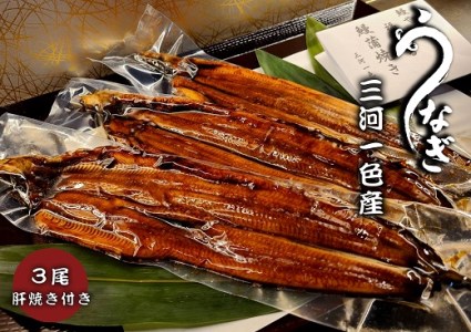 三河一色うなぎ蒲焼3尾(合計480g以上)鰻肝付き・F011-24