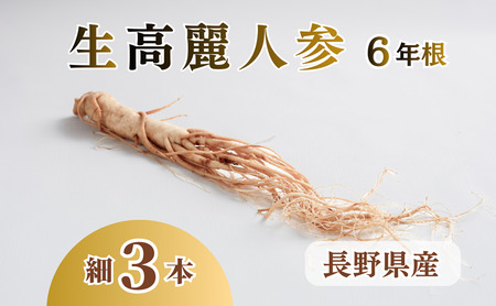 生高麗人参 6年根 細 3本 高麗人参 生 六年生 健康食品 健康 疲労回復 血行 改善 食品 美容 特産 薬膳 高麗人参酒 人参 調理 長野 信州