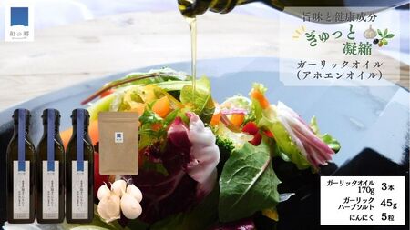 ガーリックオイル170g×3本・ガーリックソルト45gセット（たっこにんにく5粒おまけ付）