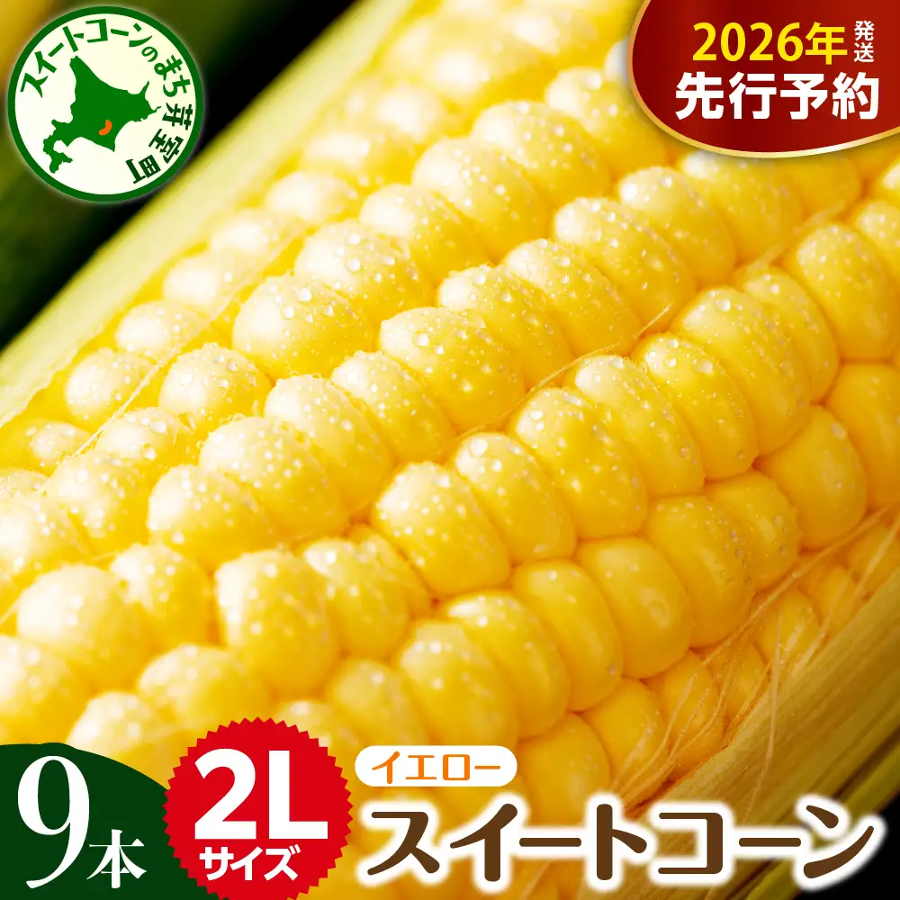 【先行受付】【2026年7月下旬～8月中旬頃配送】 北海道産  とうもろこし スイートコーン イエロー種  2L サイズ 9本  人気 キャンプ飯 BBQ アウトドア ソロキャン バーベキュー 焼肉 トウモロコシ とうきび コーン 甘い 野菜 北海道 十勝 芽室町 めむろ 数量限定 me002-021c-26