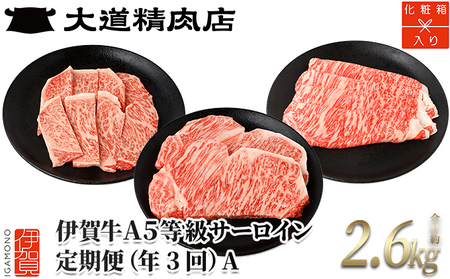 【化粧箱入 伊賀牛】A5サーロイン 3回定期便コースA【dido-tkb0001】