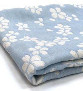 コットン ジャカード織 五重ガーゼハーフケット 約100×140cm ブルー色 FNG-008 [3240]