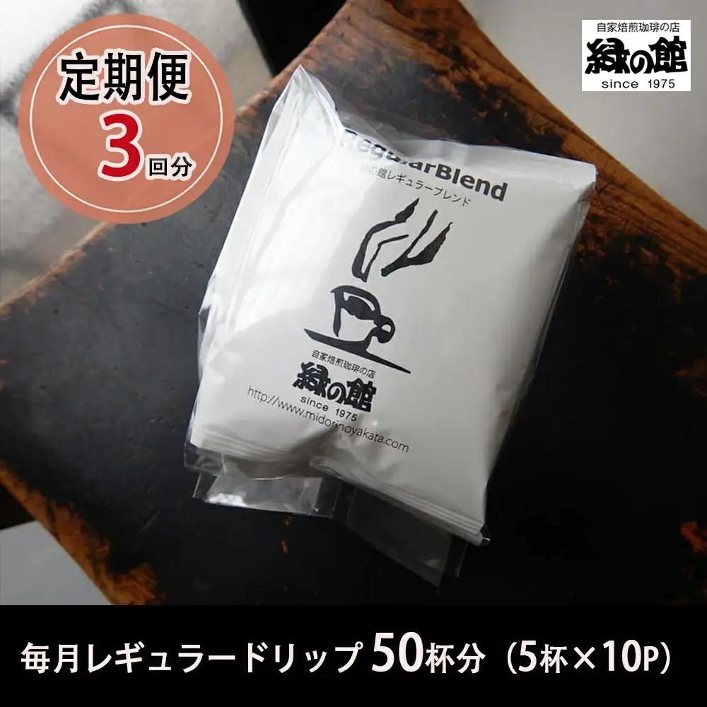 【毎月 定期便 全3回】 レギュラー コーヒー 50杯分（5杯入り×10P）×3回分 【17-B】