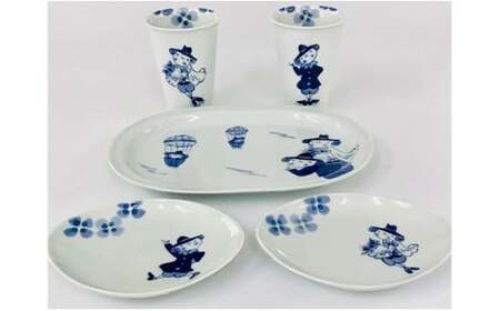 青花 幸せを運ぶクローバーと異人たちの5点セット 小島芳栄堂 A60-58