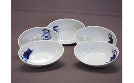 青花 楕円小鉢セット（5枚セット） 小島芳栄堂 皿 食器 うつわ 器 ギフト 贈り物 30000円 3万円 A30-703