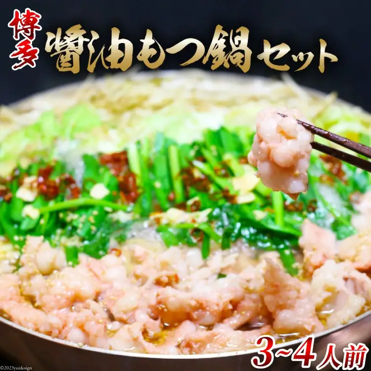 博多醤油もつ鍋 3～4人前 セット ちゃんぽん麺付 / MEAT PLUS / 福岡県 筑紫野市 [21760370]