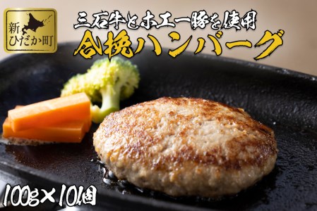 北海道産 黒毛和牛 みついし牛 と ホエー豚 ハンバーグ 計 1kg （ 100g × 10個 ）
