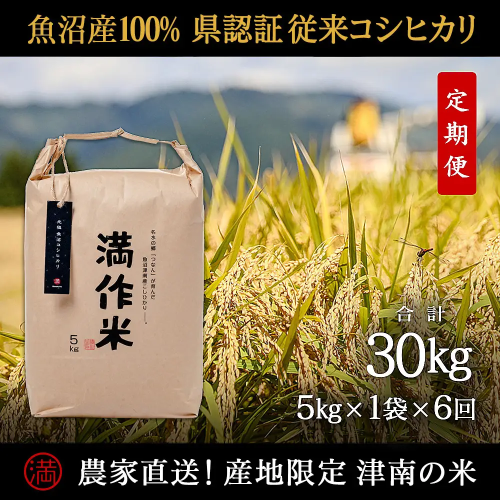 【2025年産 】【6ヶ月定期便】合計30kg(5kg×6回)【県認証】元祖魚沼産コシヒカリ |津南町 コシヒカリ 定期便