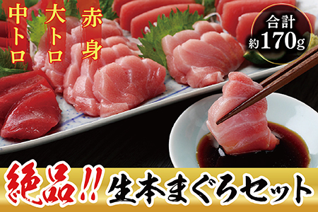【冷蔵】絶品！国産生本マグロ堪能セット 大トロ 50g + 中トロ 50g + 赤身 70g 合計約170g（柵どり）