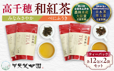 【和紅茶】高千穂紅茶（ティーパック）2種4袋セット 48包入 みなみさやか12包×2袋＆べにふうき12包×2袋 国産 紅茶 お茶 みなみさやか べにふうき 茶葉 ティーパック 和紅茶 飲み物 ティータイム さっぱり フルーティーな香り まろやか セット 宮崎県 高千穂町 _Tk025-003