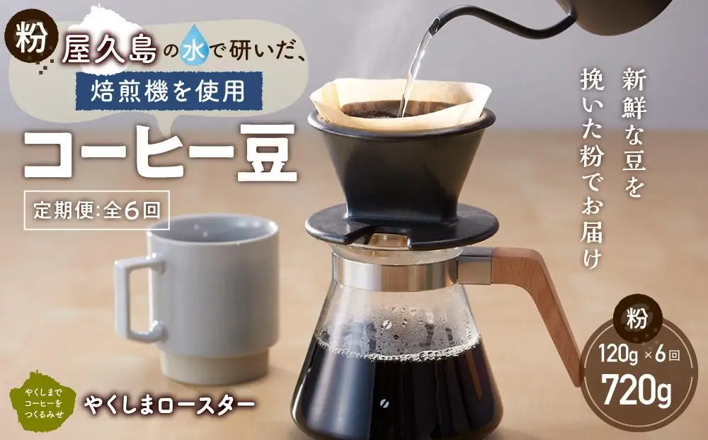 【定期便 全6回】【粉】屋久島の水で磨き、機械を使わずに焙煎するコーヒー豆