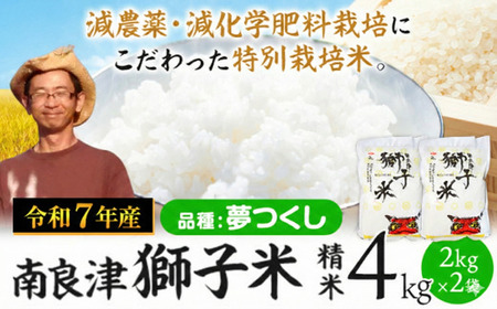 令和7年産 特別栽培米 獅子米（品種：夢つくし） 精米 4kg(2kg×2袋) 白米 精米 株式会社コモリファーム《30日以内に出荷予定(土日祝除く)》