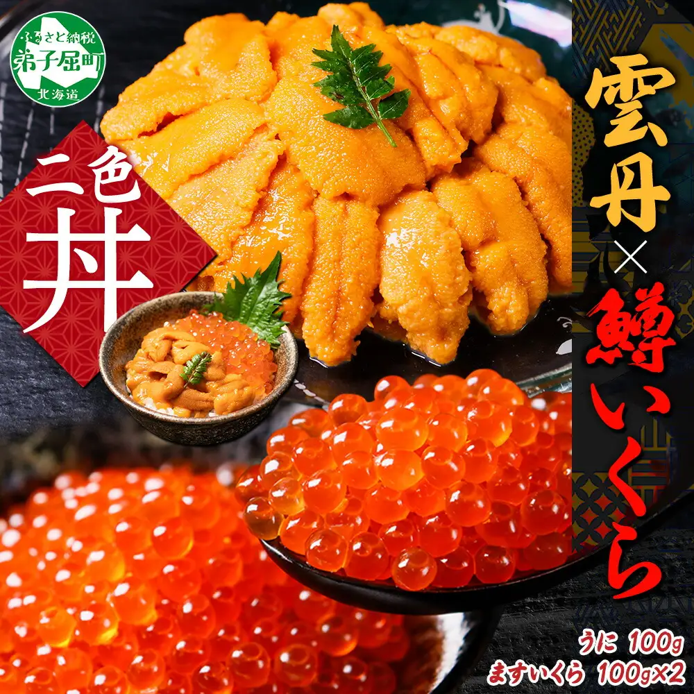3619. 雲丹 100g 鱒いくら醤油漬け 100g×2個 うに ウニ チリ産 冷凍 いくら イクラ ます マス いくら醤油 お取り寄せ 魚卵 海鮮丼 二色丼 海鮮 寿司 送料無料 北海道 弟子屈町