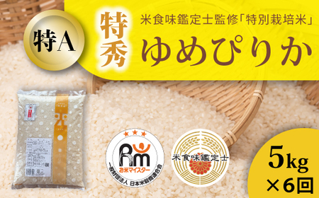【令和８年産】【定期便】特別栽培米ゆめぴりか(特秀) 5kg×6回 北海道当麻町 舟山農産 減農薬 低農薬【AB-015】