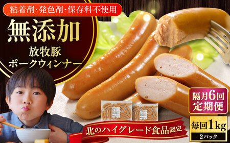 【隔月・全6回定期便】【結着剤・発色剤・保存料不使用】 放牧豚 ポークウィンナー （500g×2）無添加 無塩せき [AXBA009]