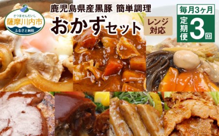 DS-907【毎月3ヶ月 : 定期便】 鹿児島県産 黒豚 簡単調理 おかずセット（レンジ対応） ハンバーグ 豚丼 中華丼 うなぎ 蒲焼 カレー 豚味噌 レンジ 簡単 調理