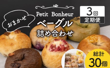 【3回定期便】ベーグル 詰め合わせ 10個セット【プティ・ボヌール】パン 手作り 国産小麦[MDJ003]