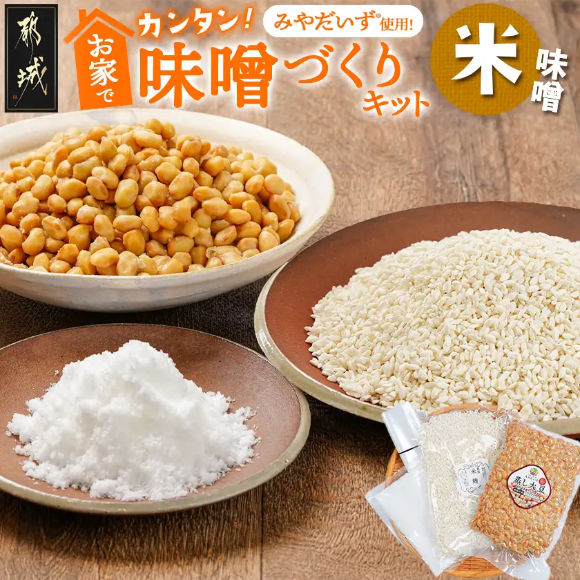 お家で簡単!味噌づくりキット【米味噌】〔AA-G801〕_(都城市) 味噌づくりキット 米味噌 蒸し大豆 米麹 塩 塩分濃度約11％