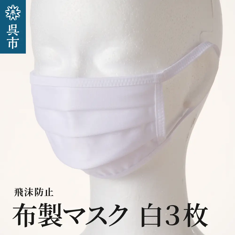 飛沫防止 布製マスク 白3枚セット Lサイズ 布 洗える 肌に優しい 型崩れしにくい ナイロン ポリウレタン 製 男女兼用 ユニセックス 国産 日本製 お取り寄せ 送料無料 広島県 呉市 ku062-007-l-r