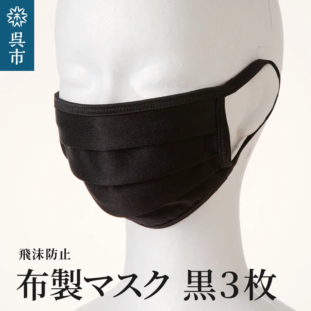 飛沫防止 布製マスク 黒3枚セット Lサイズ 布 洗える 肌に優しい 型崩れしにくい ナイロン ポリウレタン 製 男女兼用 ユニセックス ブラック 国産 日本製 お取り寄せ 送料無料 広島県 呉市 ku062-009-l-r