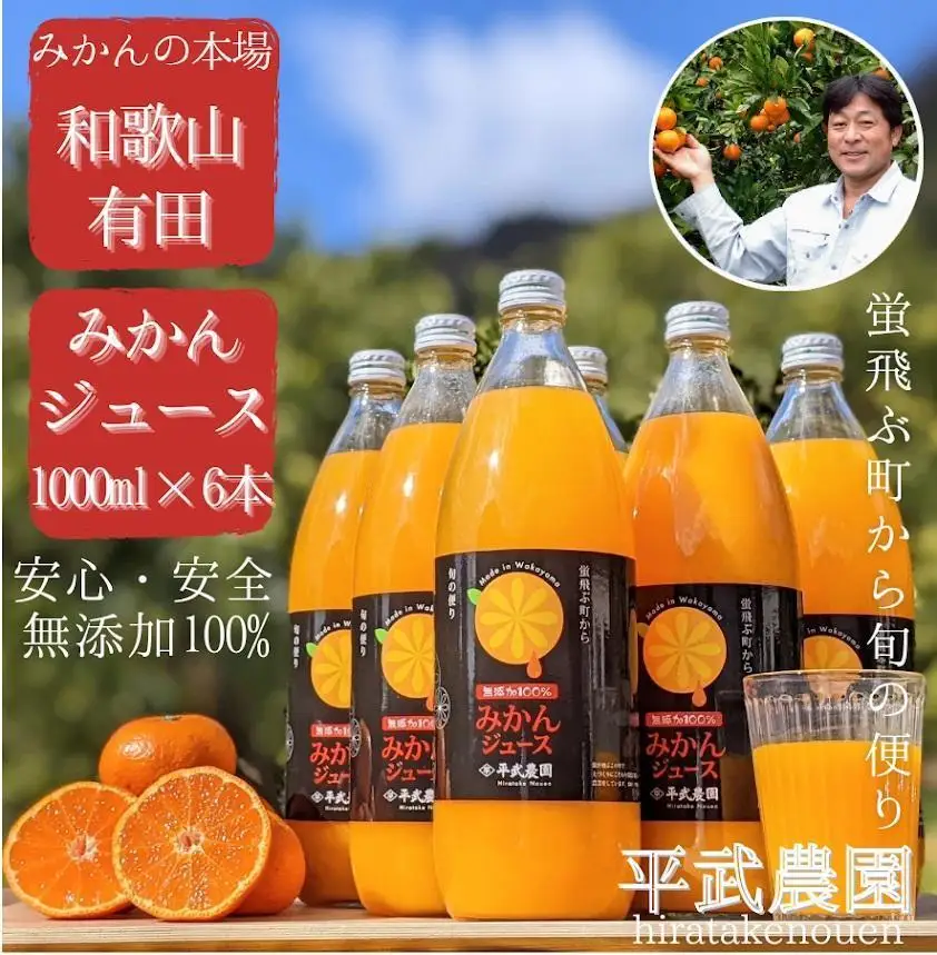 無添加100％みかんジュース6本セット【平武農園】～蛍飛ぶ町から旬の便り～