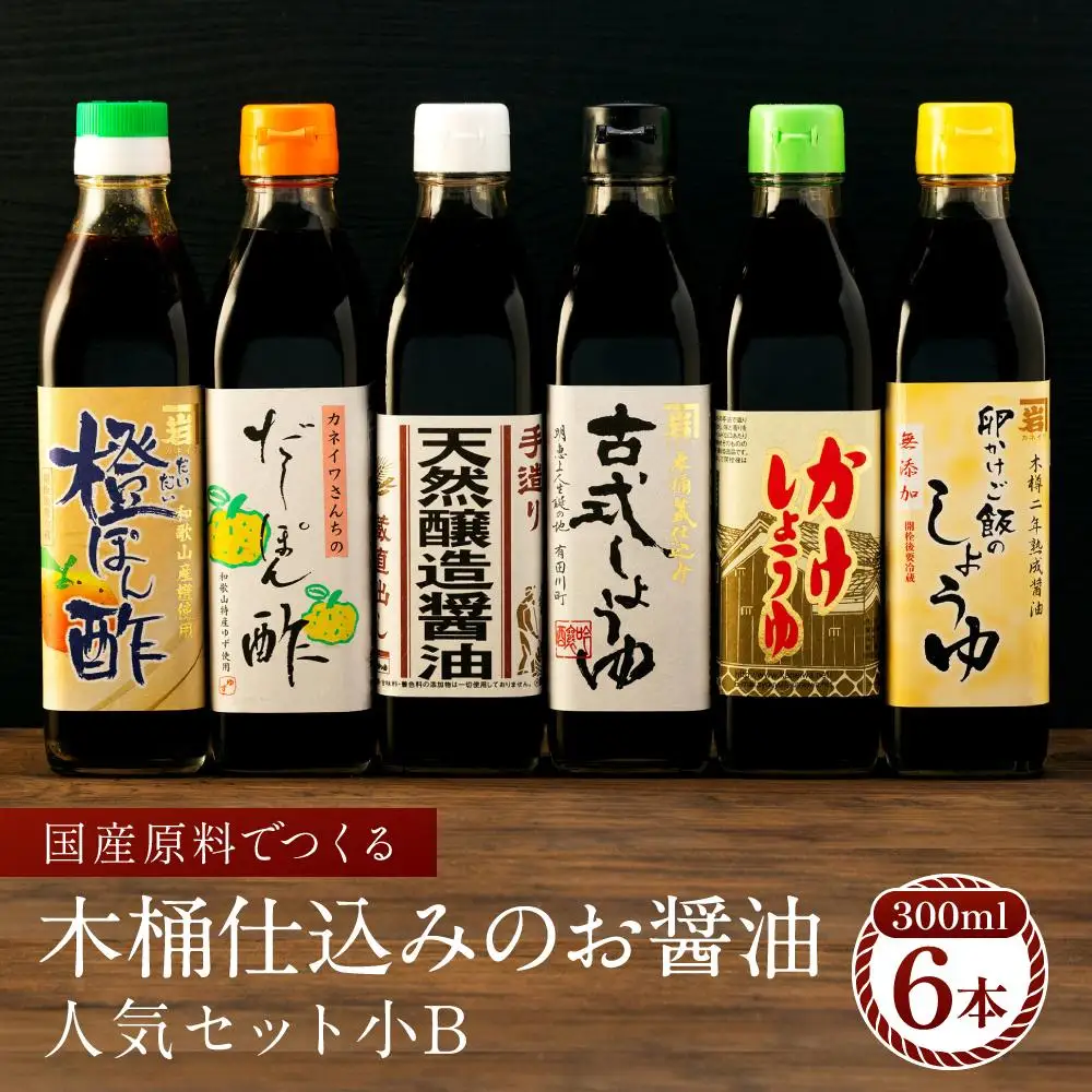 国産原料でつくる木桶仕込みのお醤油 人気セット小B 300ml 6本 カネイワ醤油本店