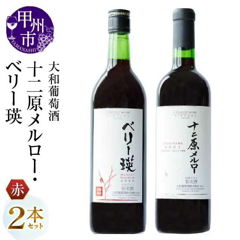 ワイン 大和葡萄酒が贈る『十二原メルロー』『ベリー瑛』赤ワイン２本セット（MG）B15-694