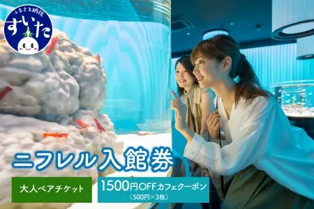 ニフレル入館券『大人ペアチケット＋500円カフェクーポン3枚』【大阪府吹田市】大人 ミュージアム 博物館 水族館 動物園 美術館 カフェ 