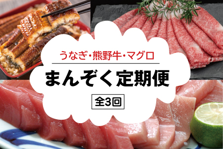 【3か月定期便】まんぞく定期便！うなぎ･高級和牛･マグロ　人気返礼品を3回お届け♪【tkb104】