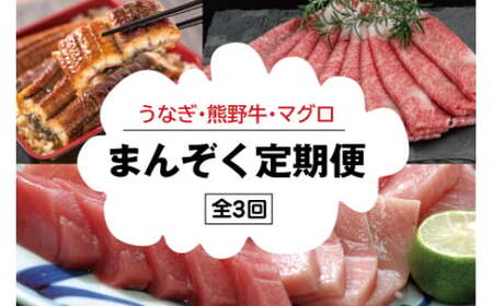 【3回定期便】まんぞく定期便！ うなぎ･高級和牛･マグロ【tkb104】