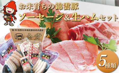 錦雲豚ソーセージ 絶品生ハム入り セット 5種類 合計875g　【ブランド豚】