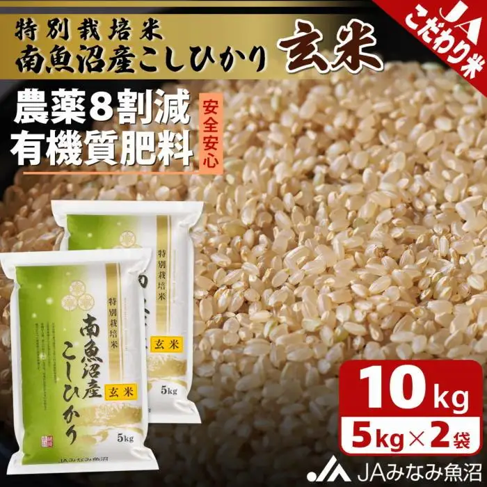 【令和7年産】特別栽培米南魚沼産こしひかり8割減 玄米 10kg ≪農薬8割削減 有機肥料 調整玄米 精選玄米 特A獲得日本一産地  ｜こしひかり
