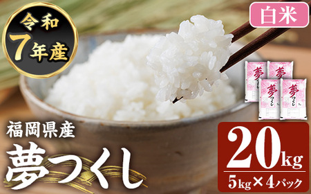 ≪令和7年産≫【白米】【食味鑑定士厳選】福岡県産 夢つくし(計20kg・5kg×4袋) 白米 米 お米 おこめ ごはん ゆめつくし ご飯 常温 福岡県産 ブランド米 常温 常温保存 【ファインリョーコク】as34-002