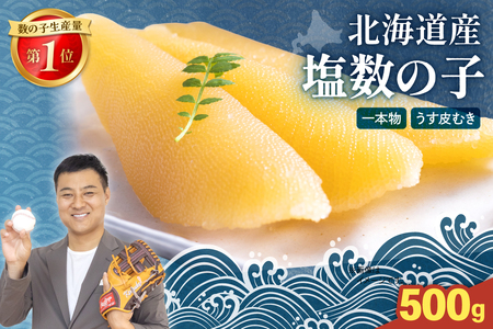 北海道産 塩数の子（うす皮むき）500g　1本物　お正月　人気　魚卵　高級　 おつまみ ご飯のお供 惣菜 おかず 珍味 海鮮 海産物 海の幸 魚介 魚介類 魚卵 加工品 北海道産 かずのこ カズノコ 塩カズノコ 株式会社やまか おせち R001-017