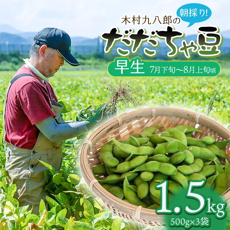 【令和8年産先行予約】 木村九八郎の朝採り！新鮮！だだちゃ豆 「早生」 1.5kg（500g×3袋） 山形県鶴岡市産　K-829