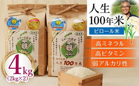 人生100年米（ピロール米） 4kg ［令和7年産］ ／ピロール米 コシヒカリ 化学肥料不使用 農薬不使用 美味しい お米 島根県産 ミネラル ビタミン 栄養豊富 健康 ごはん 島根県 安来市【価格変更】【25-TB-02】