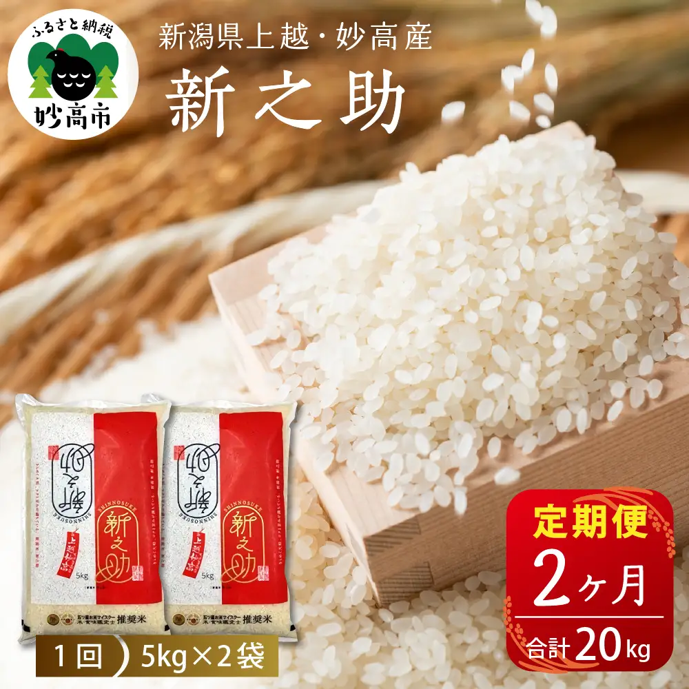 【定期便】【2026年7月中旬より発送】新潟県上越・妙高産新之助10kg×2回（計20kg）