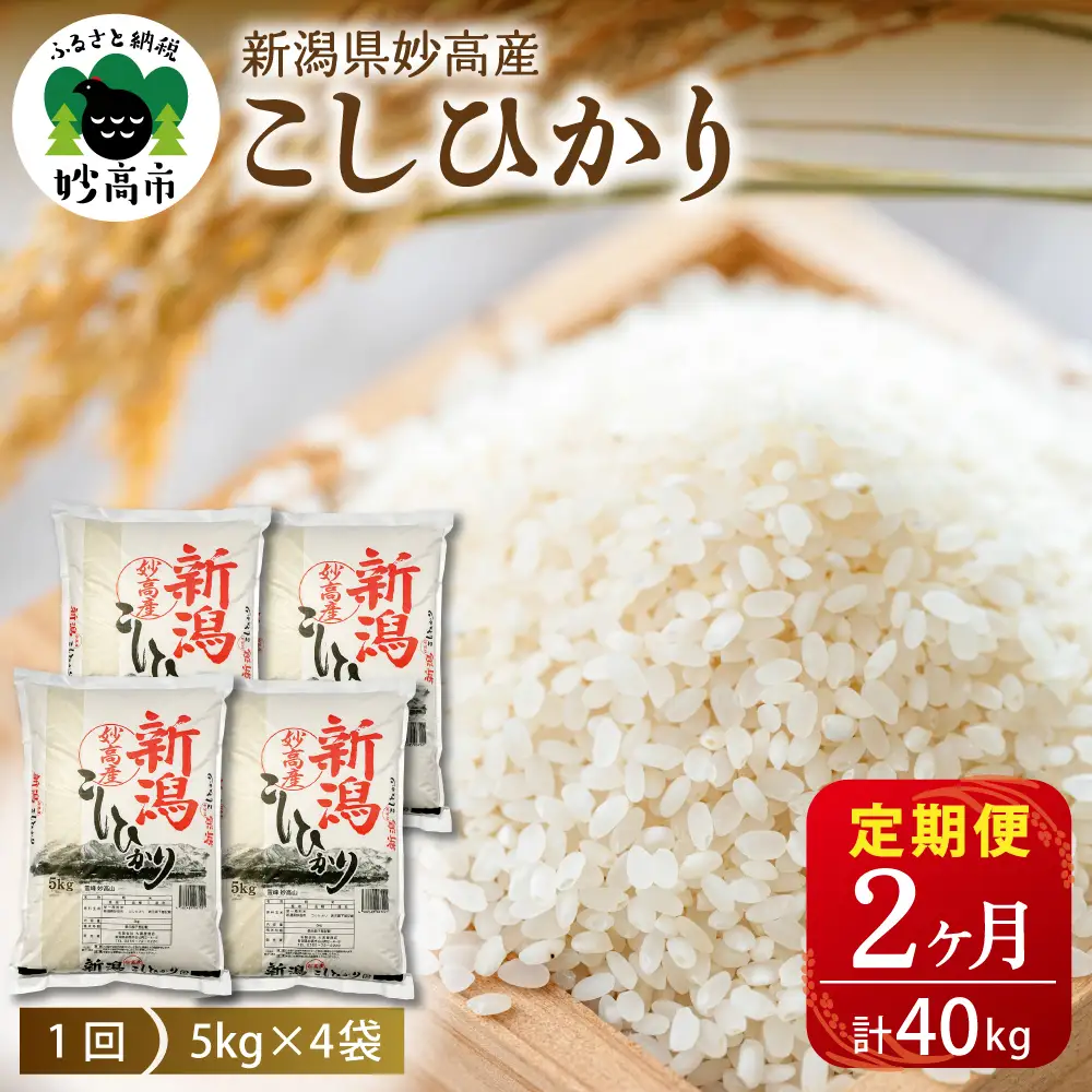 【定期便】【2026年7月下旬より発送】新潟県妙高産コシヒカリ20kg2回計40kg