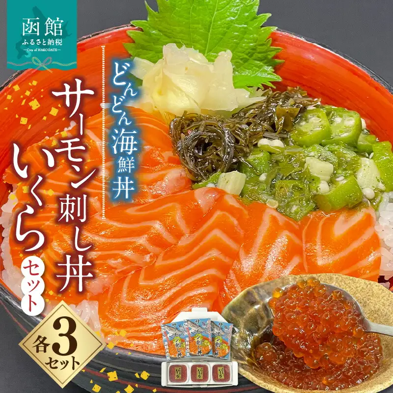 どんどん海鮮丼サーモン刺し丼いくらセット 海鮮丼 丼 海産物 海鮮丼の具 北海道 函館 はこだて ふるさと_HD044-041