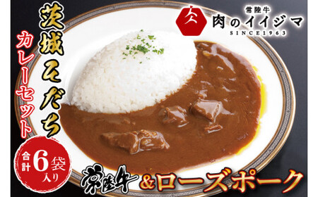 カレー レトルト 茨城そだちカレーセット 6食入り 常陸牛カレー＆ローズポークカレー 各3個 食品 ビーフカレー 国産牛 黒毛和牛 父の日 お取り寄せ お祝い 内祝い 出産 結婚 快気祝いプレゼント 誕生日 ギフト対応  茨城県 水戸市 肉のイイジマ （DU-84）